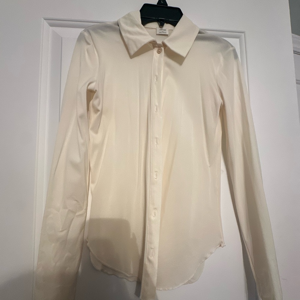 Women's Cream Sheer Button-Up Shirt